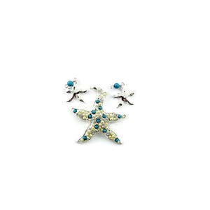 Set of Silver-tone Starfish Pendant and Charms Turquoise Cabochons Rhinestones image 5