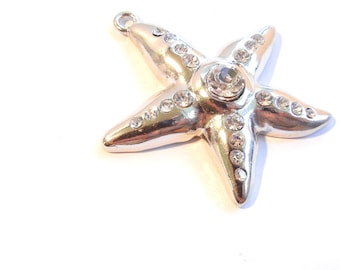 Silver-tone Starfish Charm Pendant Rhinestones