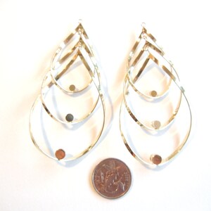 Pair of Huge Outline Teardrop Chandelier Drop Charms Rhinestone Accents Gold-tone image 2