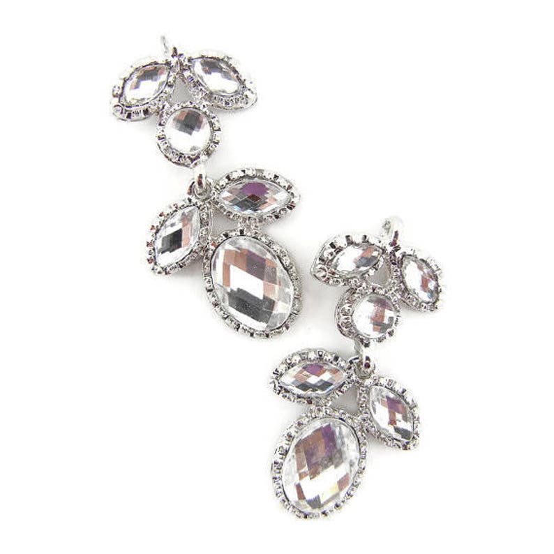 Pair of Silver-tone Acrylic Faceted Cabachon Floral Drops image 3
