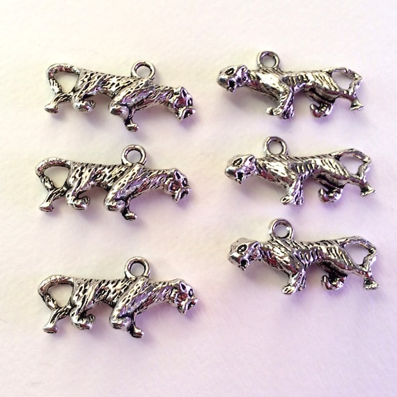 Set of 6 Pewter Tiger Charms Etsy