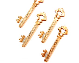 4 Art-Deco Style Brass Skeleton Key Stampings