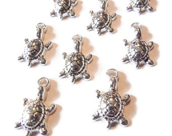 8 or 4 pairs of Very Small Turtle Charms Silver-tone