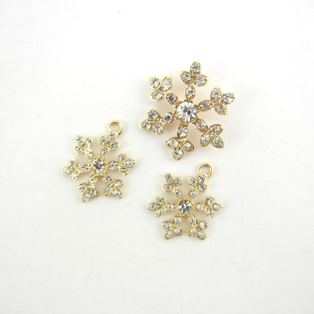 Set of Gold-tone Snowflake Charms and Small Pendant Rhinestones - Etsy