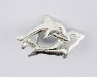 Pewter Double-link Double Dolphin Pendant