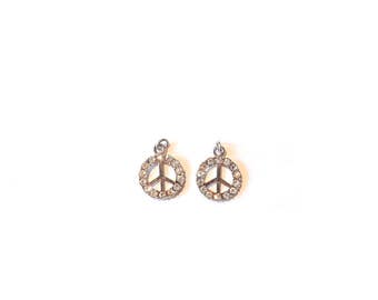 Pair of Small Rhinestone Peace Sign Charms