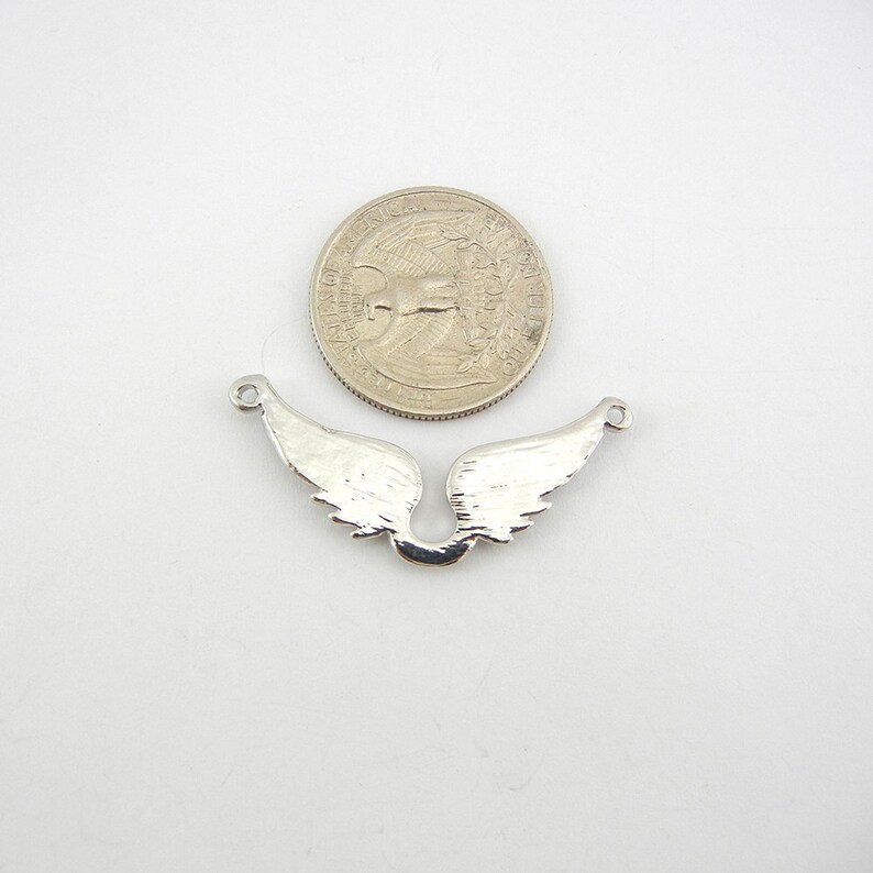 Small Rhinestone Double Link Wings Pendant Silver-tone