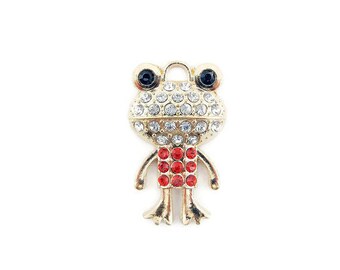 Small Gold-tone Frog Pendant Rhinestone Encrusted