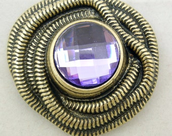 Burnished Gold-tone Rope Four Link Connector with Acrylic Faceted Purple Amethyst Focal