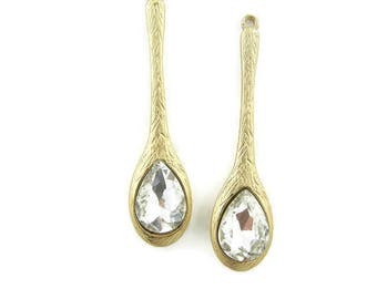 Pair of Brushed Gold-tone Rhinestone Spoon Drop Charms