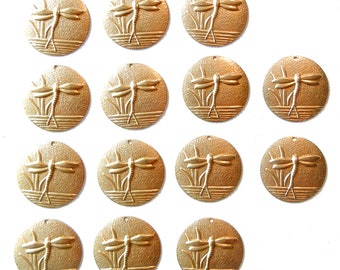 14 or 7 Pairs of Round Brass Dragonfly Charms Close-out Price