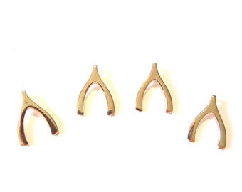 4 or 2 Pairs of Small Wish Bone Wishbone Charm Pendants Gold-tone