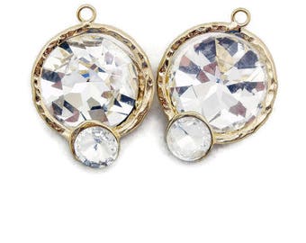 Pair of Gold-tone Large Crystal Round Charms