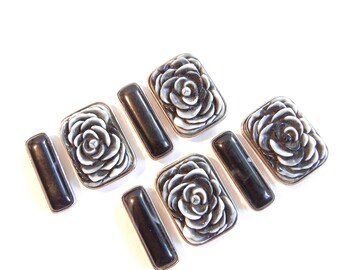 Set of Black Acrylic Rose and Bar Slide Charms