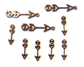 Set of 9 Cut Out Hematite Arrow Charms