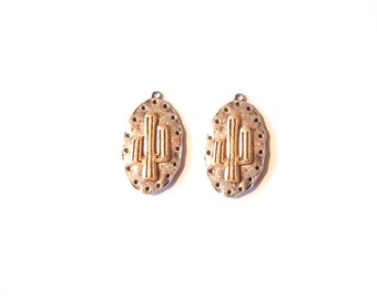 Pair of Oval Two-tone Cactus Saguaro Charms