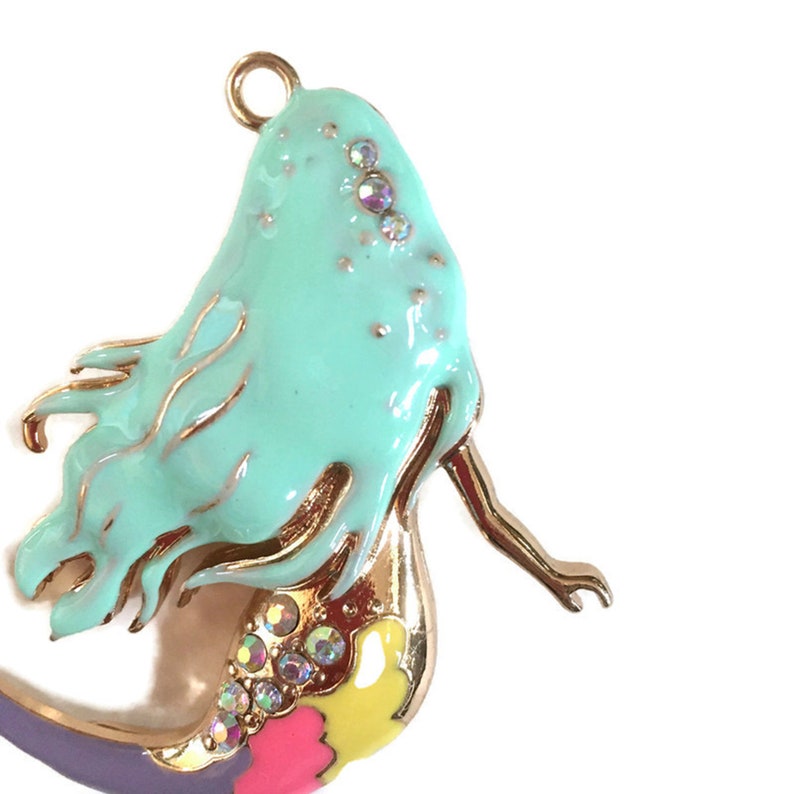 Large Colorful Mermaid From Back Rhinestone Dimensional Pendant image 4