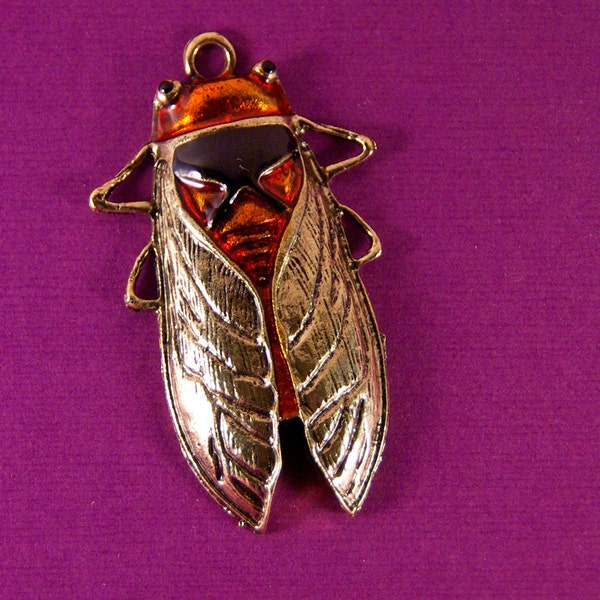 Large Enamel Gold-tone Cicada Pendant