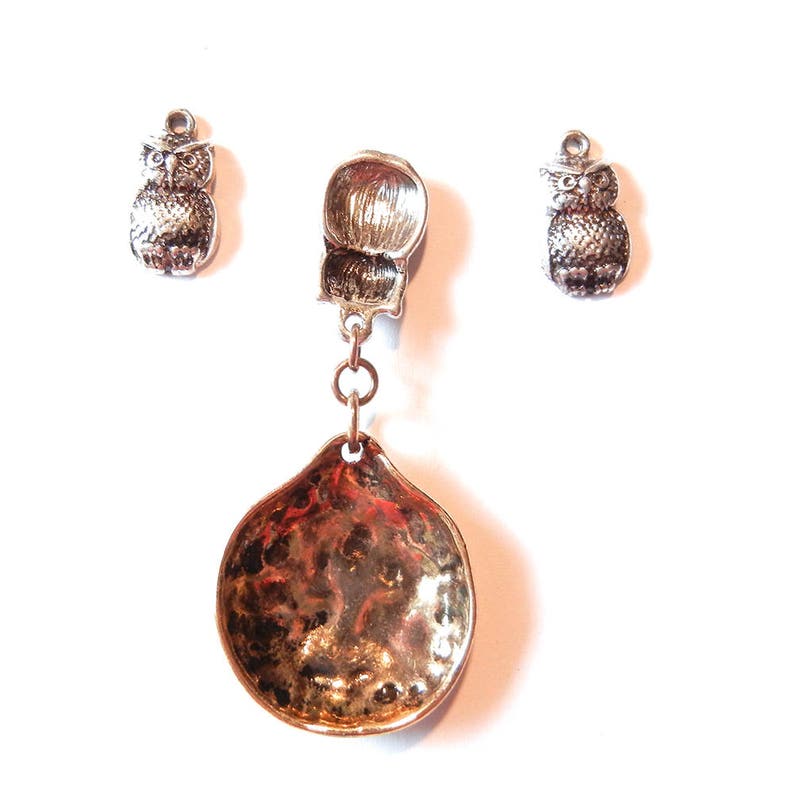 Set of Two Tone Owl Pendant and Charms image 3