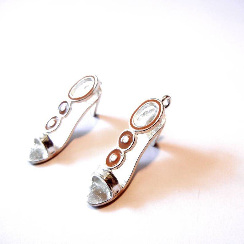 Set of Two Sandal or Open Shoe High Heel Charms Silver-tone