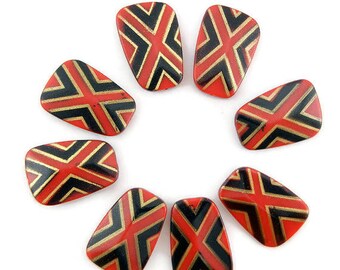 8 Large Tribal Ethnic Red Design Stenciled Acrylic Beads Double Sided
