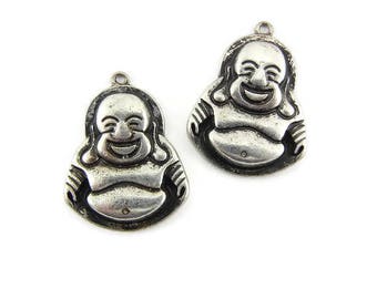 Pair of Antique Silver-tone Laughing Buddha Charms