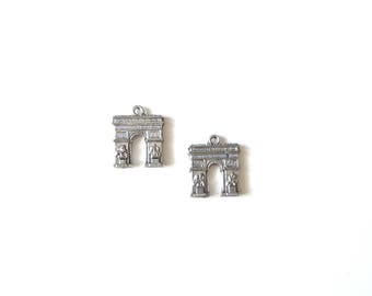 Pair of Pewter Arc de Triumph Charms France Travel