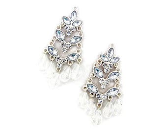 Pair of Matte Silver-tone Rhinestone Tiered Charms