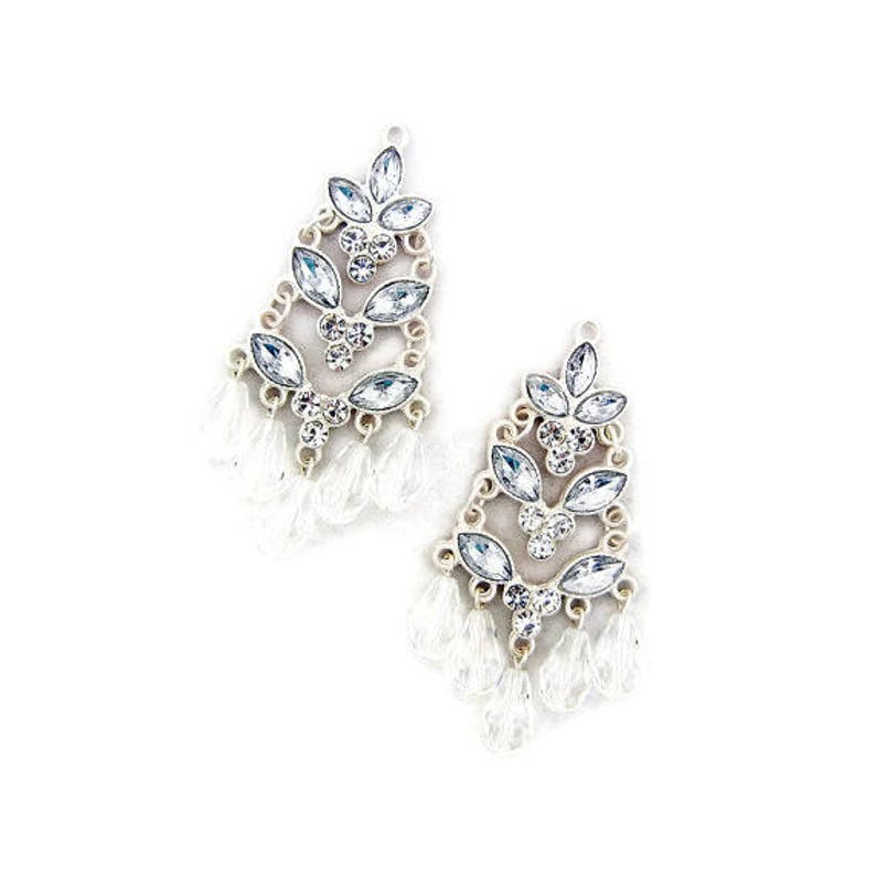 Pair of Matte Silver-tone Rhinestone Tiered Charms image 1