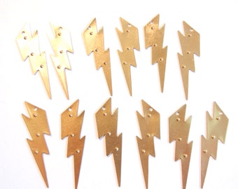 6 Pairs of Brass Lightning Thunder Bolt Charms