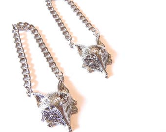Pair of Silver-tone Fox Head Charms with Chains