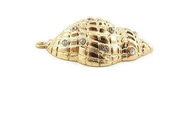 Gold-tone Textured Seashell Charm Pendant with Scattered Rhinestones
