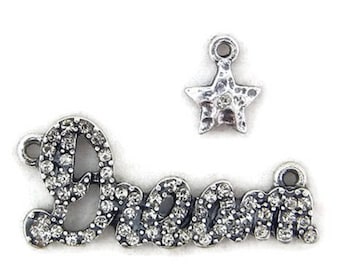 Rhinestone Script Dream Pendant and Star Charm Hematite Double Link