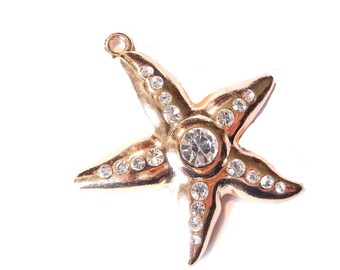 Starfish Charm Pendant Rhinestones Gold-tone