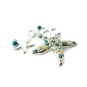 Set of Silver-tone Starfish Pendant and Charms Turquoise Cabochons Rhinestones image 4