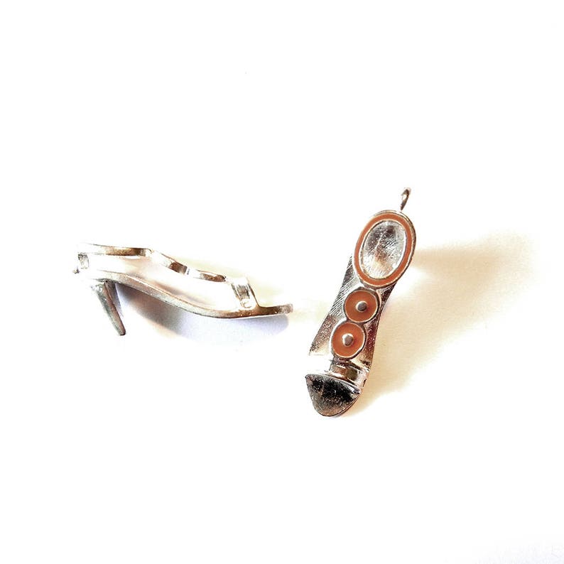 Set of Two Sandal or Open Shoe High Heel Charms Silver-tone
