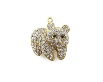 Gold-tone Rhinestone Encrusted Bear Pendant