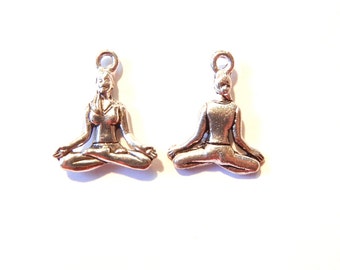 Pair of Pewter Yoga Girl in Lotus Position Charms