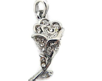 Silver-tone Rose on Stem Pendant