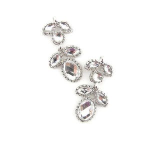 Pair of Silver-tone Acrylic Faceted Cabachon Floral Drops image 1