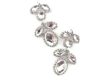 Pair of Silver-tone Acrylic Faceted Cabachon Floral Drops