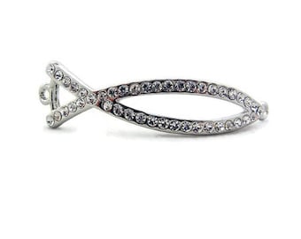 Curved Rhinestone Silver-tone Fish Charm