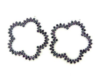 Pair of Oversized Dark Purple Rhinestone Flower Outline Drop Charms