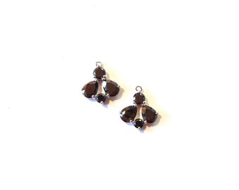 Pair of Small Abstract Black Bee-like Crystal Charms Silver-tone