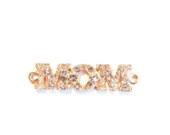 Double Link Mom Pendant Rhinestone Gold-tone