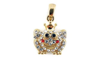 Small Gold-tone Frog Pendant Rhinestone Encrusted Charm Pendant