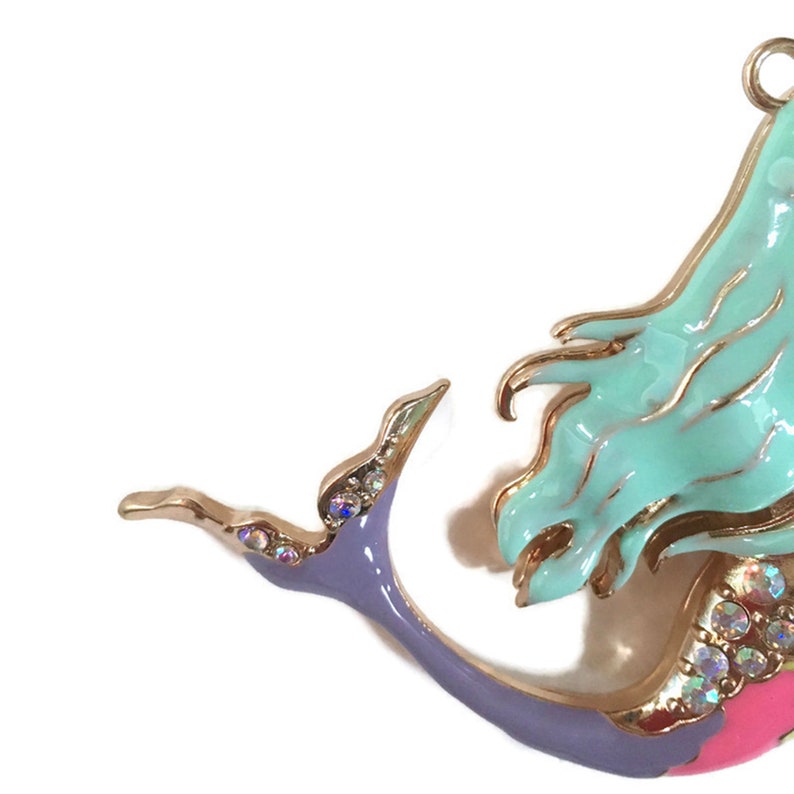 Large Colorful Mermaid From Back Rhinestone Dimensional Pendant image 5