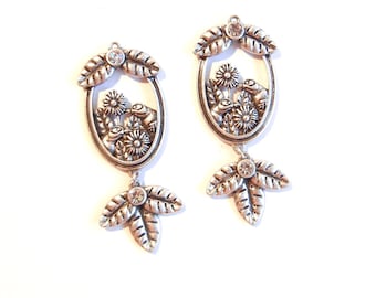 Pair of Antique Silver-tone Drops with Squirrels and Flowers