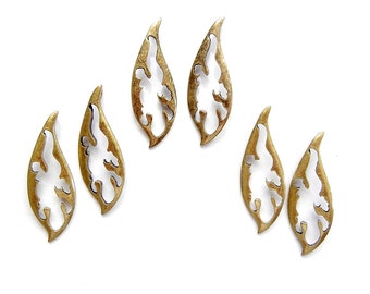 6 or 3 Pairs of Antique Gold-tone Lizard Cut Out Pendants