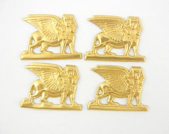 4 Right Facing Brass Facing Egyptian Sphinx Stampings